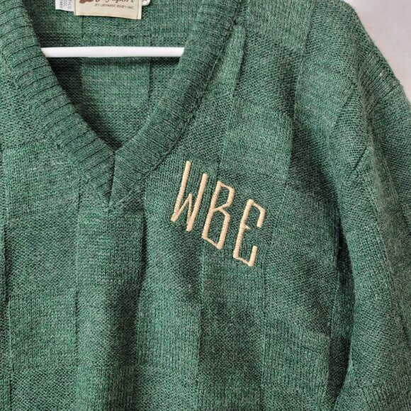 VTG Jay Sport Mens V-Neck Golf Sweater Basket Weave Size XL Green Embroidered - Picture 2 of 13